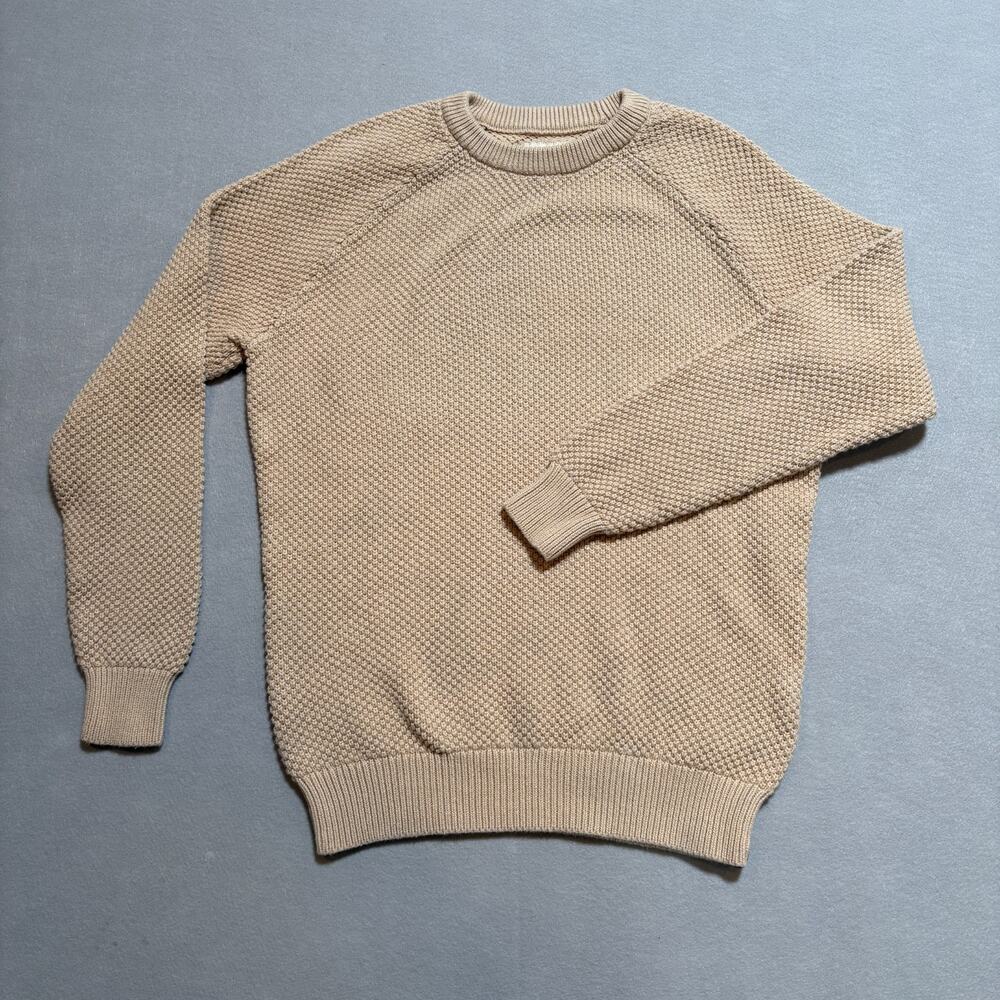 The Normal Brand Sweater Mens Medium M Tan Cotton Waffle Textured Fisherman Crew